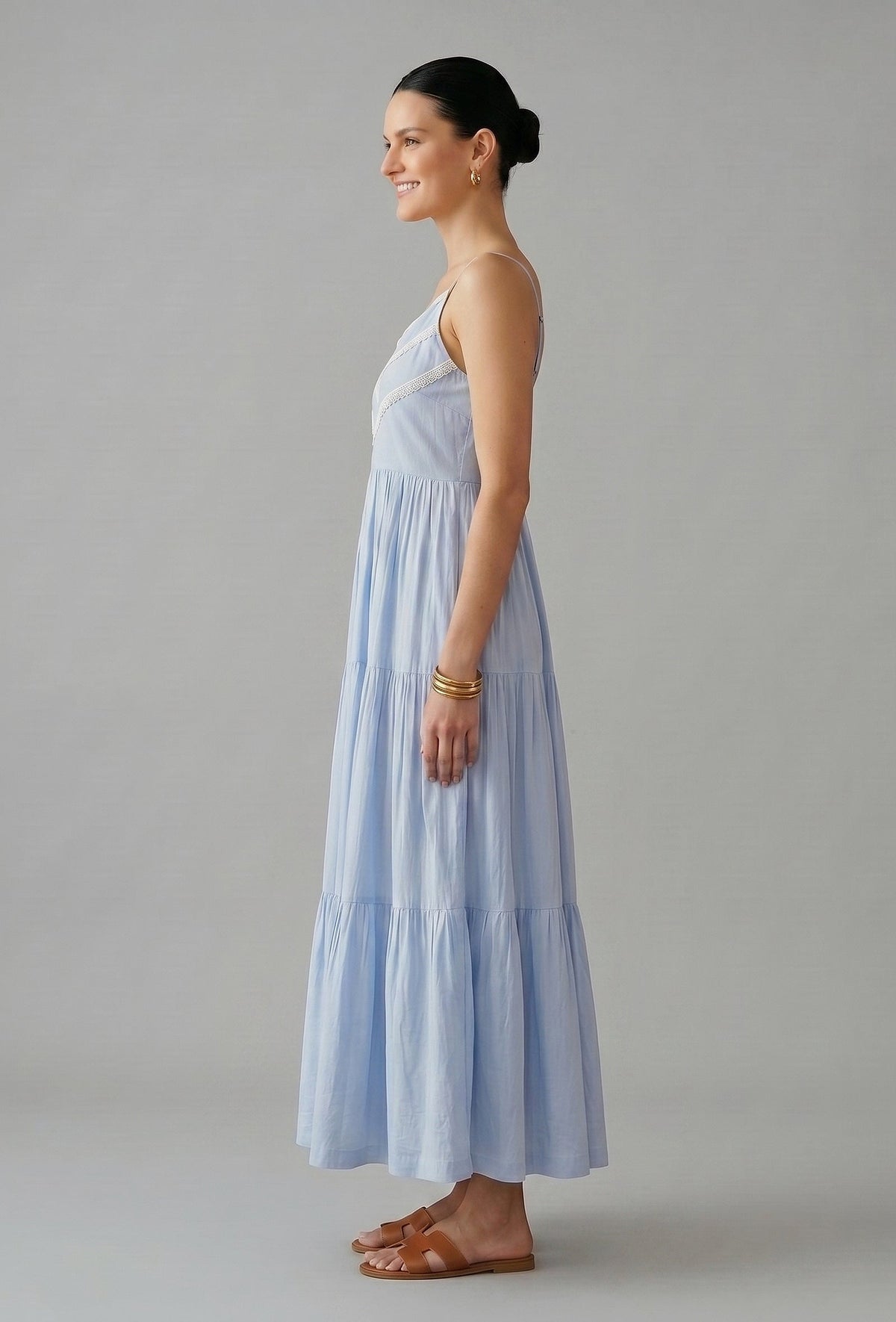 Powder Blue Cotton Lace Detail Tiered Gown サイズ XXL