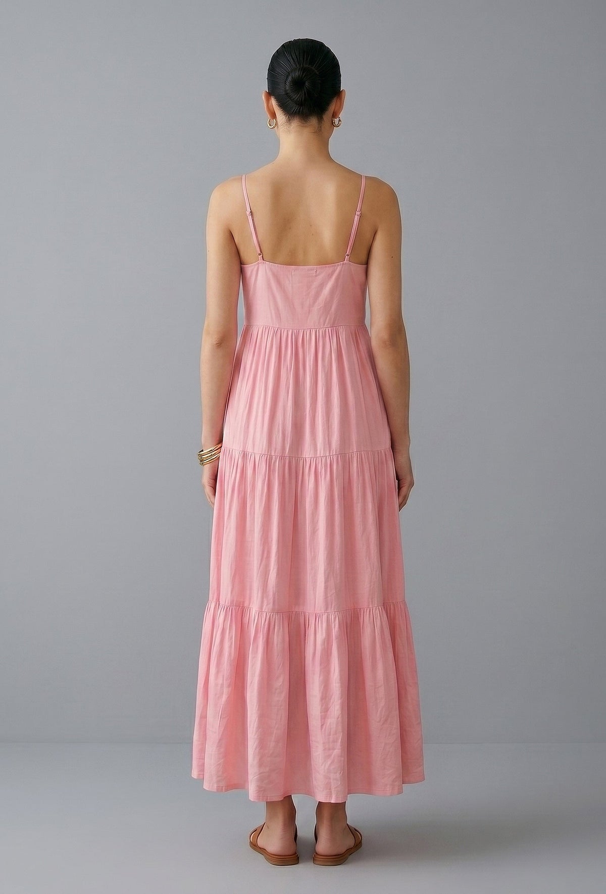 Blush Pink Cotton Lace Detail Tiered Gown サイズ M