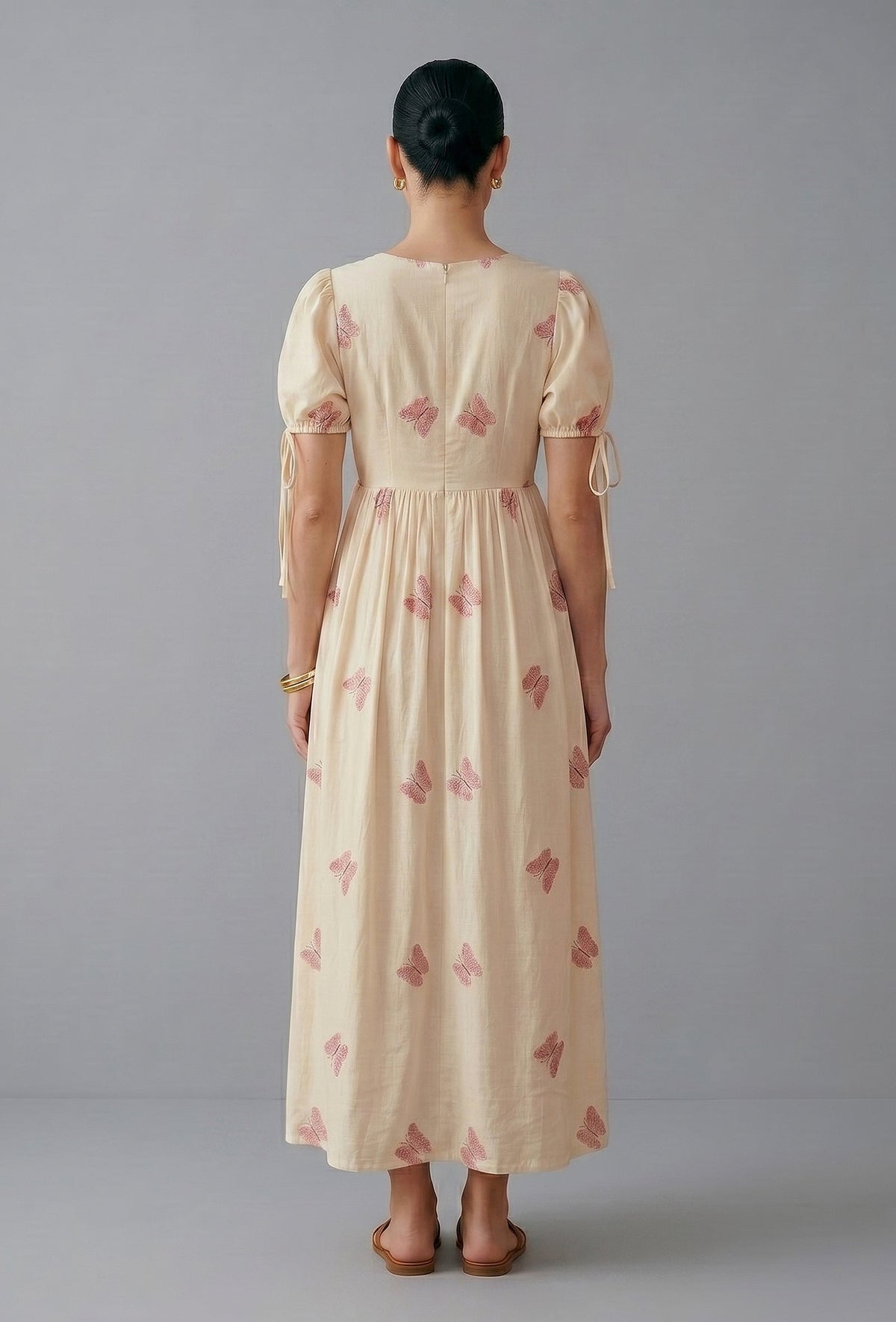 Ivory Pink Butterfly Embroidered Cotton Gown サイズ M