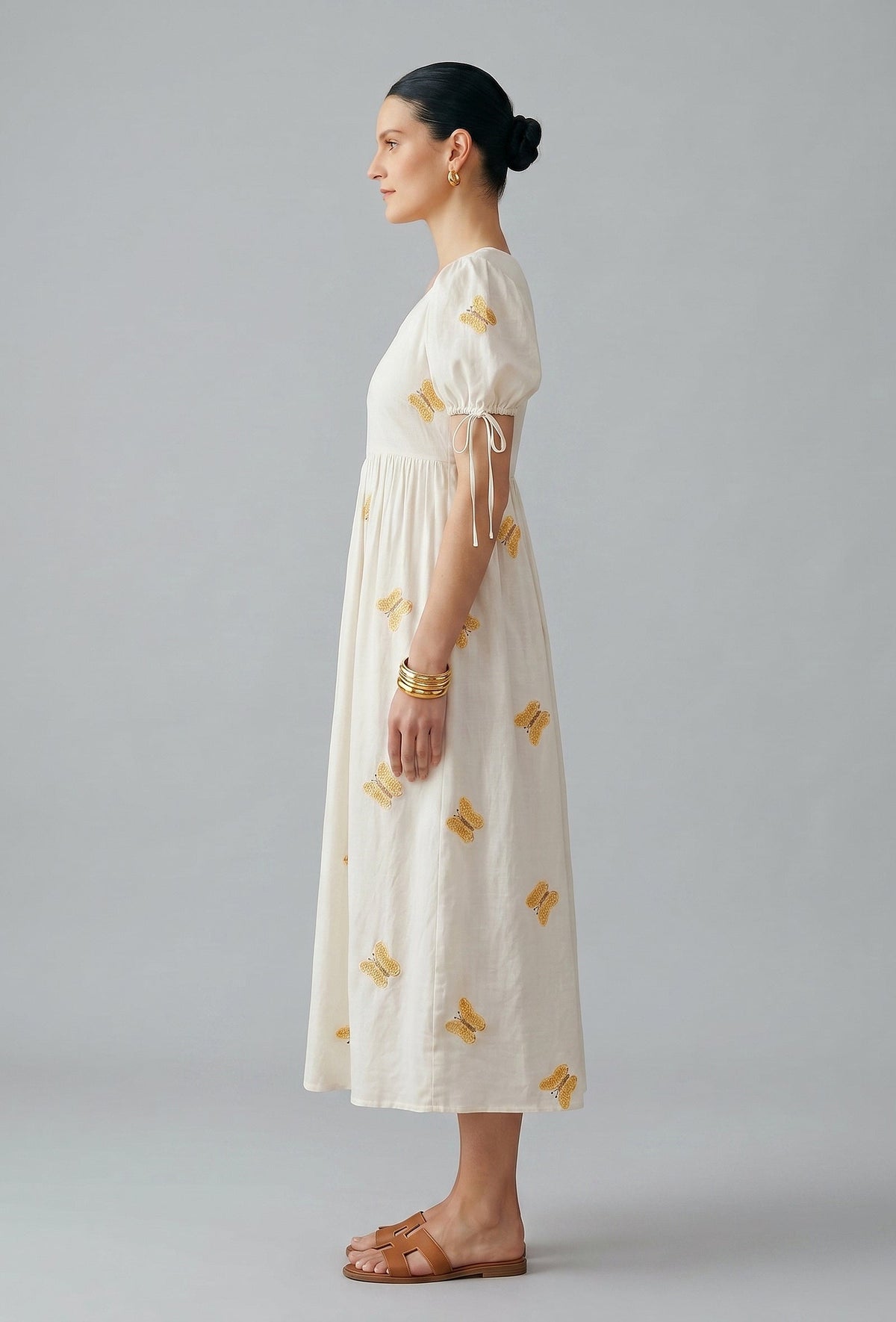 Ivory Butterfly Embroidered Cotton Gown Dress サイズ XS