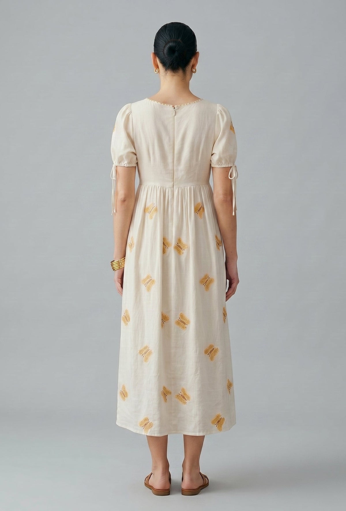 Ivory Butterfly Embroidered Cotton Gown Dress サイズ S