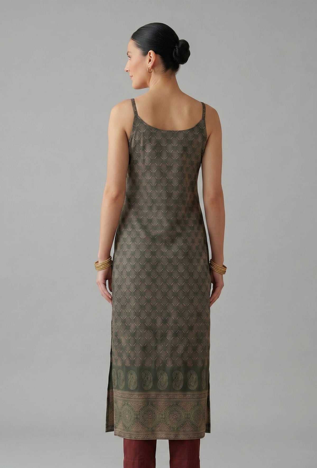 Forest Green Paisley Printed Cotton Slip Kurta サイズ XXXL