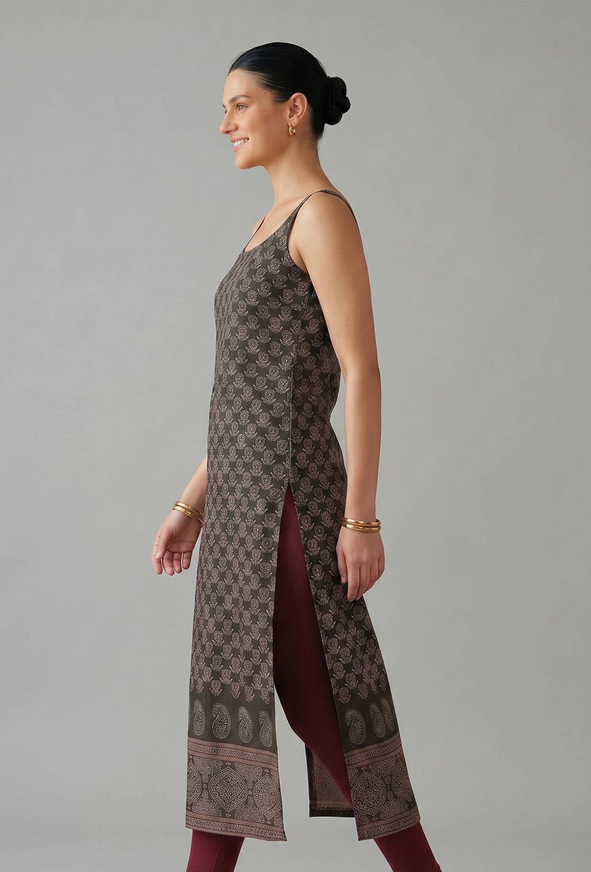 Black Ethnic Motif Printed Strappy Slip Kurta サイズ XXL