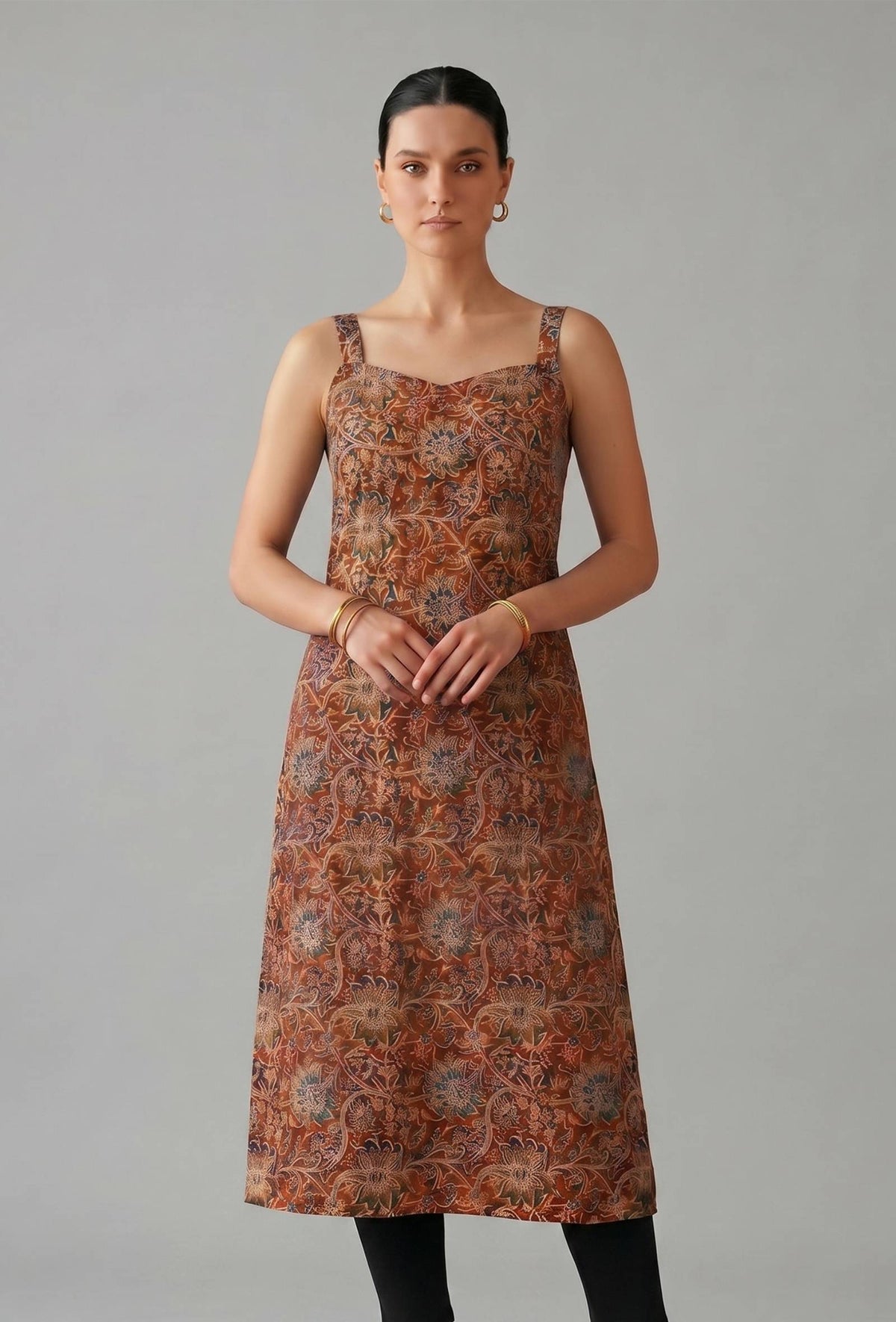 Rust Orange Kalamkari Printed Cotton Strappy Slip Kurta サイズ XS