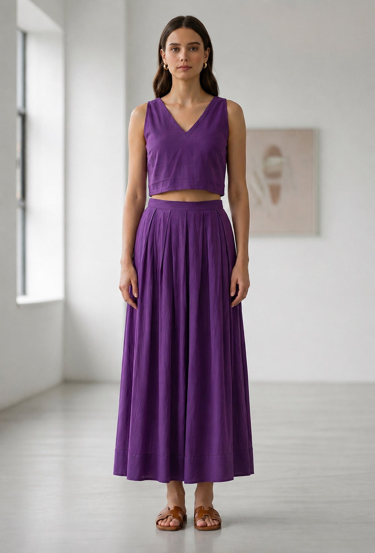 Purple Crop Top & Flared Skirt Co-Ord Set トップス XS・スカート L