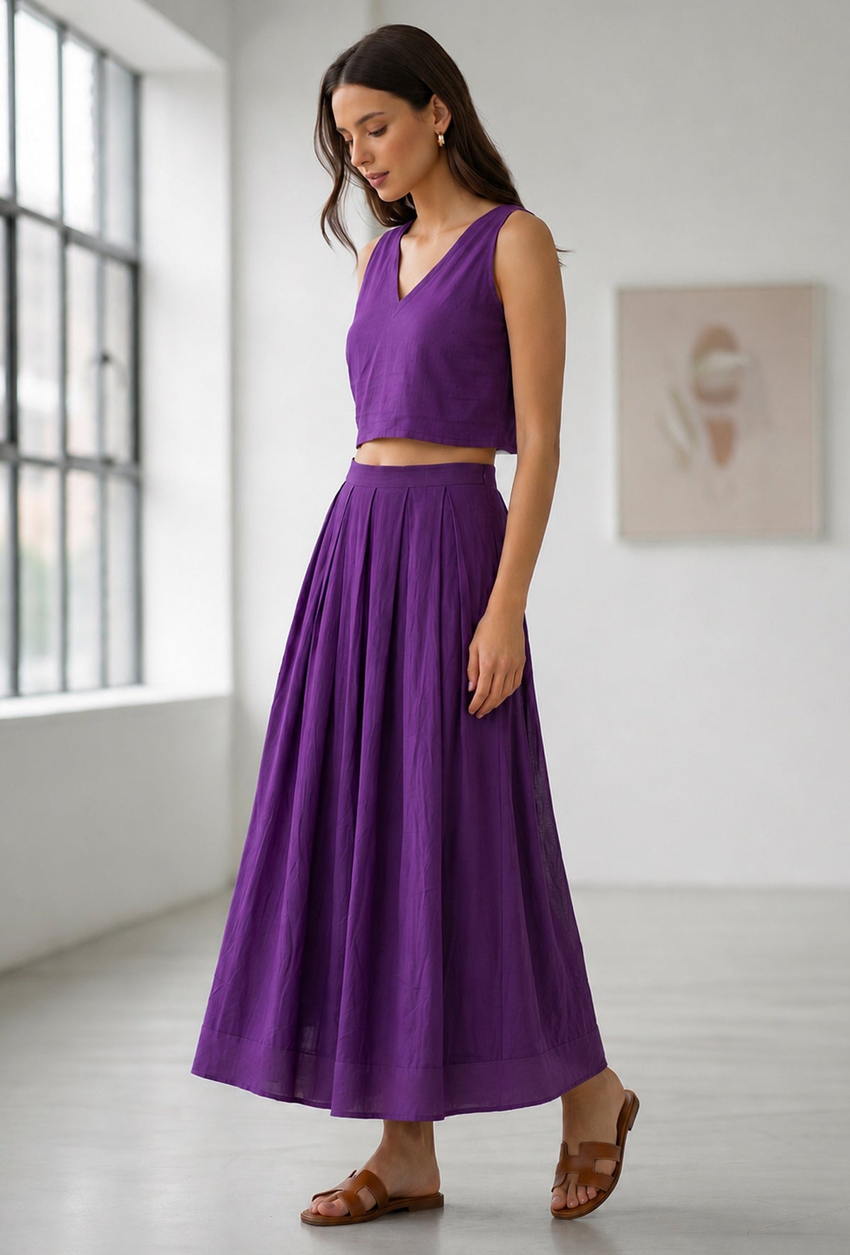 Purple Crop Top & Flared Skirt Co-Ord Set トップス L・スカート XXL