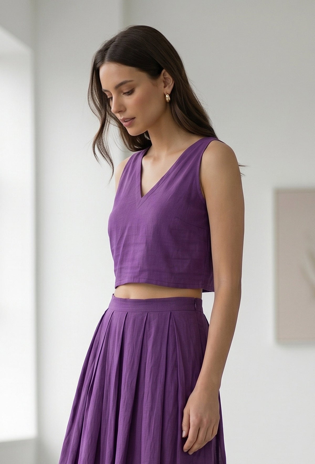 Purple V-Neck Crop Top サイズ M