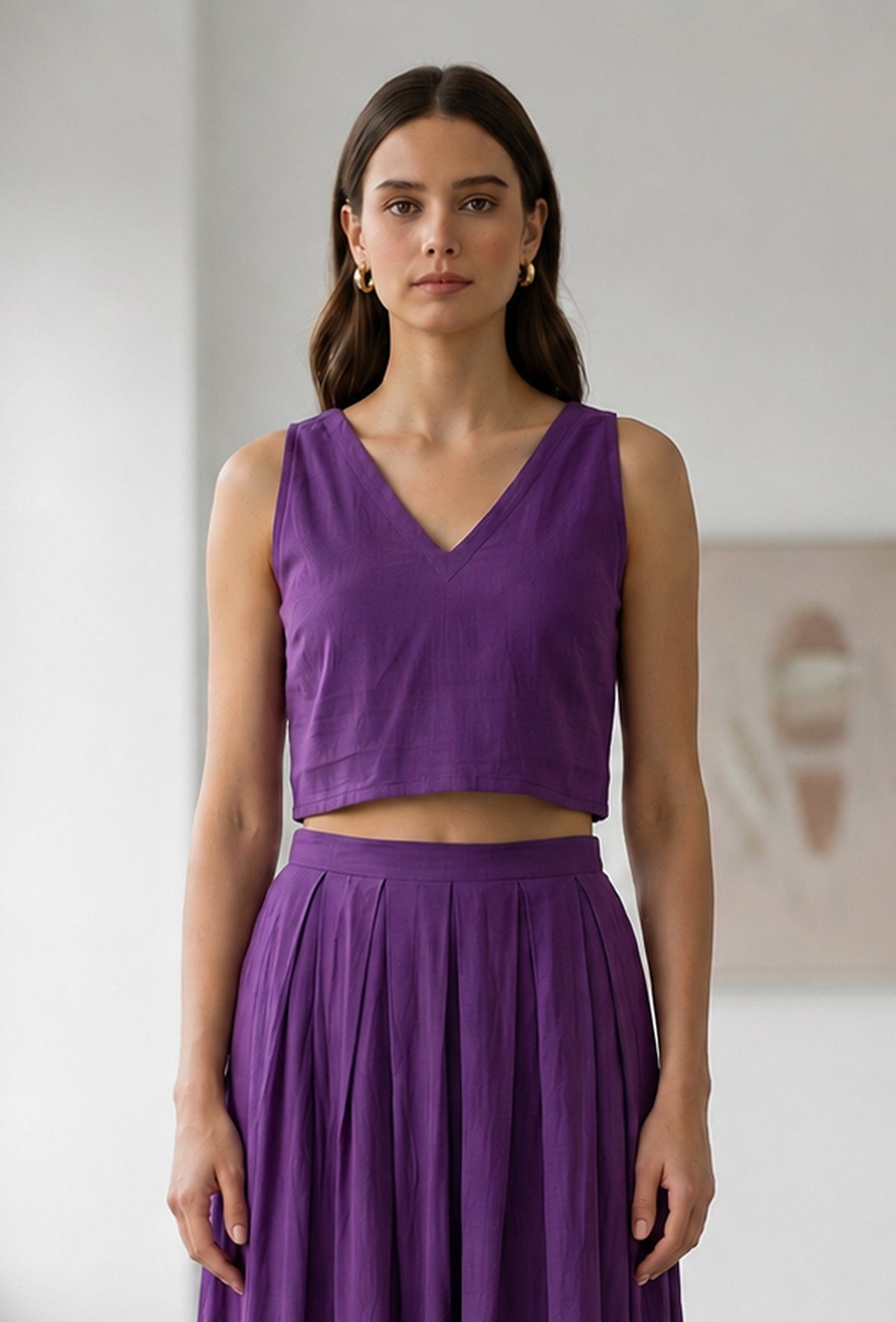 Purple Crop Top & Flared Skirt Co-Ord Set トップス M・スカート M