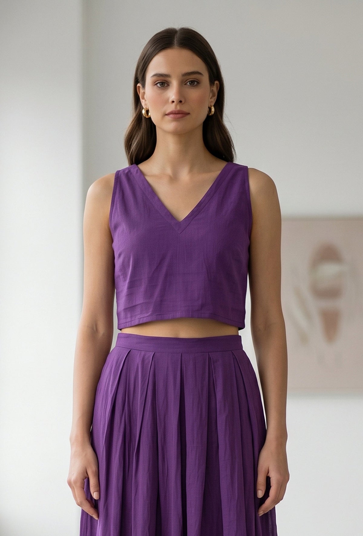 Purple V-Neck Crop Top サイズ M