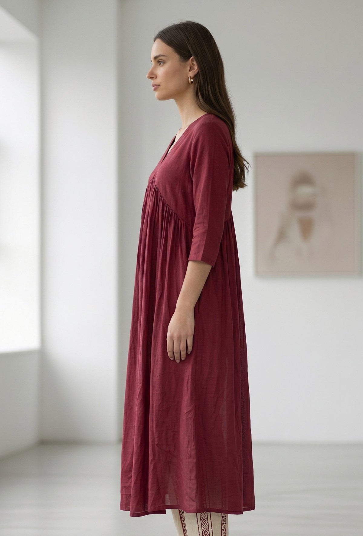 Maroon Gathered V-Neck Tunic サイズ XL