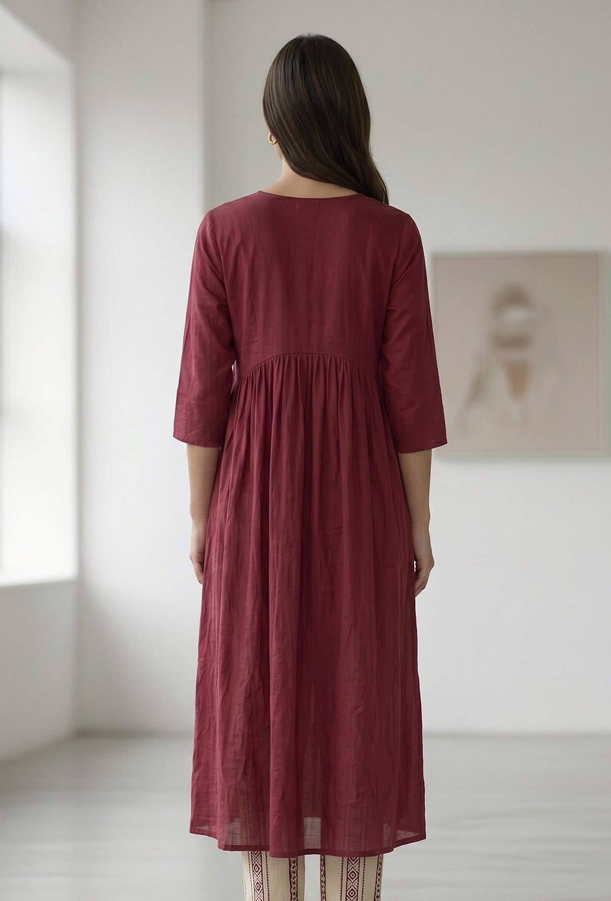 Maroon Gathered V-Neck Tunic サイズ XS
