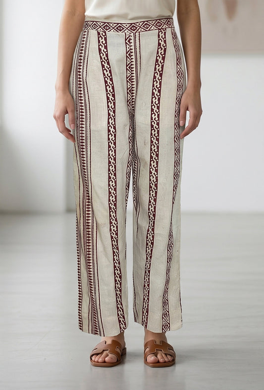 Beige Bagru Printed Straight Pant サイズ M