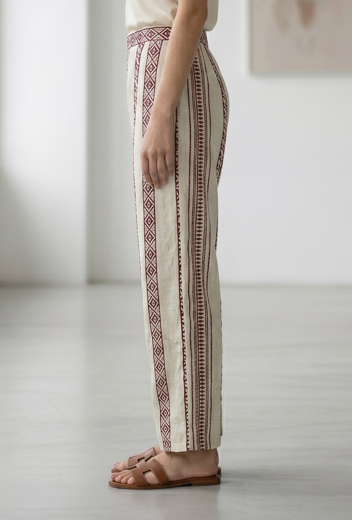 Beige Bagru Printed Straight Pant サイズ XS