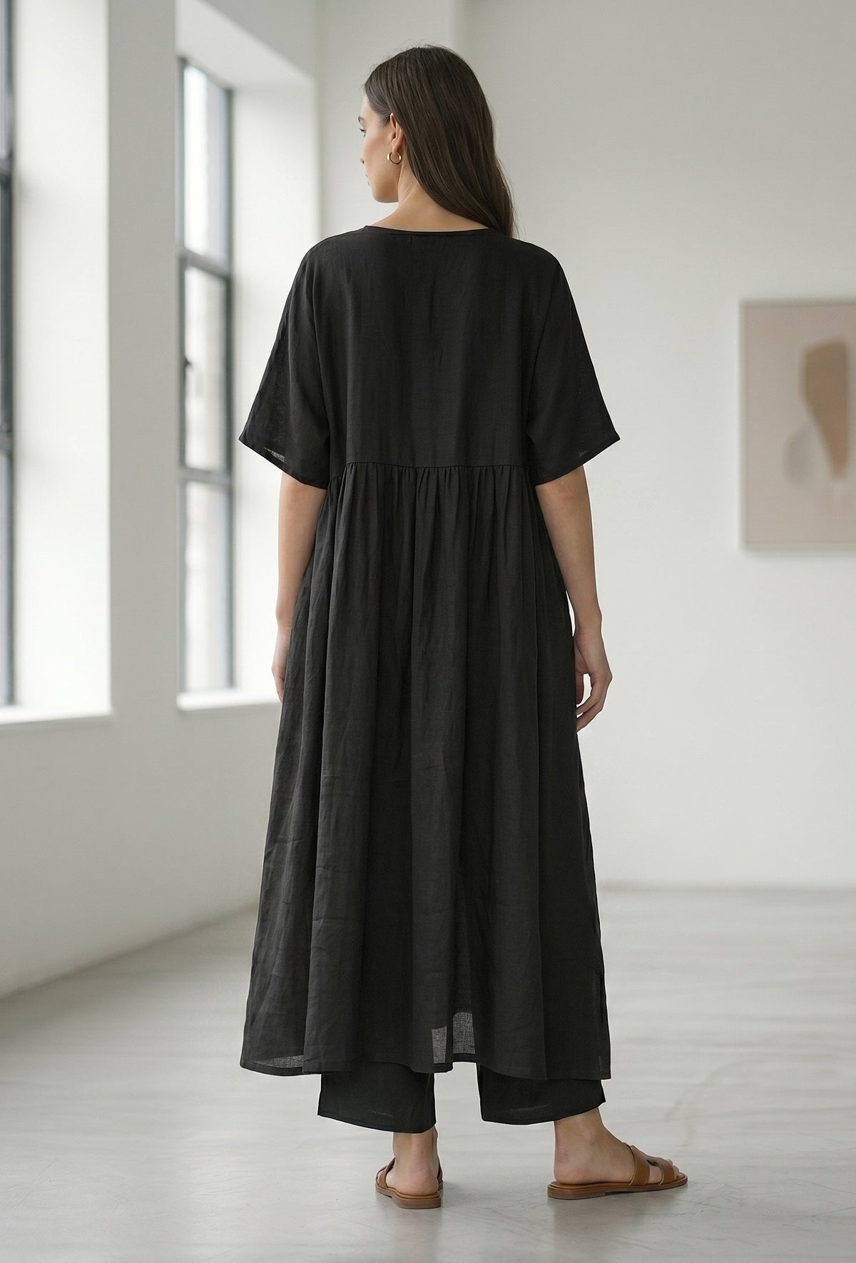 Set of 2: Black Gathered A-Line Kurta Set クルタ XS・パンツ L
