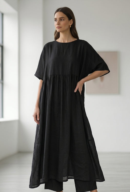 Black Oversized Gathered Kaftan Kurta サイズ S