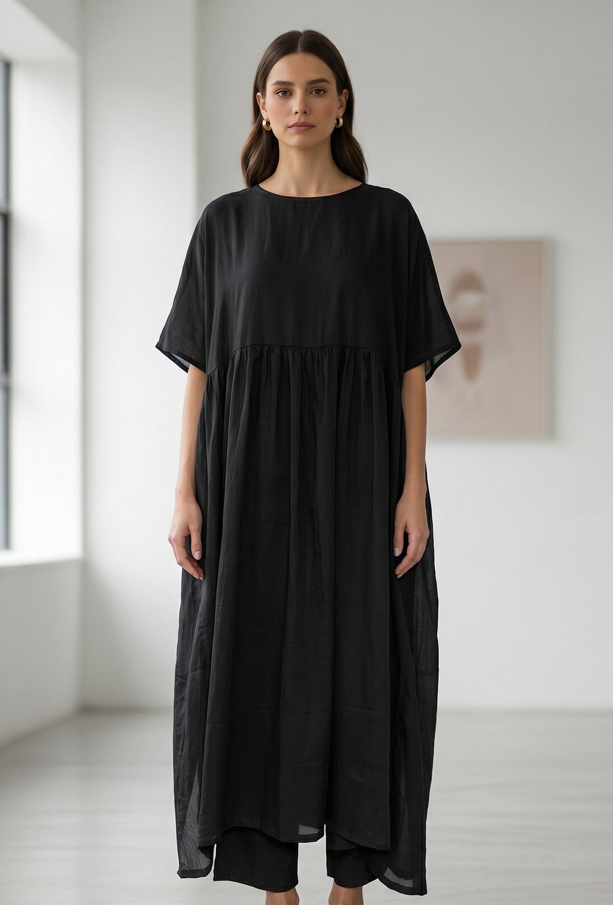 Black Oversized Gathered Kaftan Kurta サイズ S