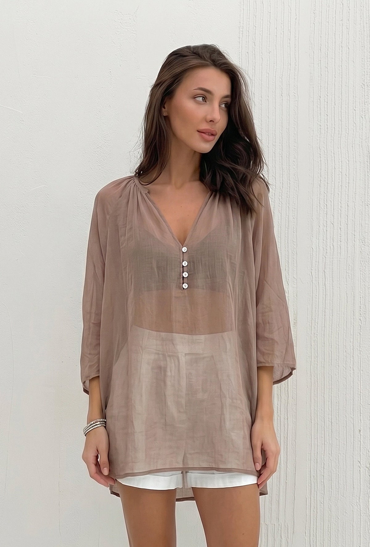 Taupe Sheer Oversized Shirt サイズ L