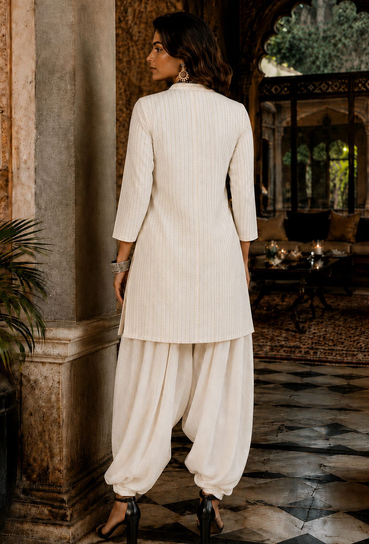 Set of 2: Ivory Elegance Silk Cotton Kurta & Satin Dhoti Pant クルタ XL・パンツ XXXL