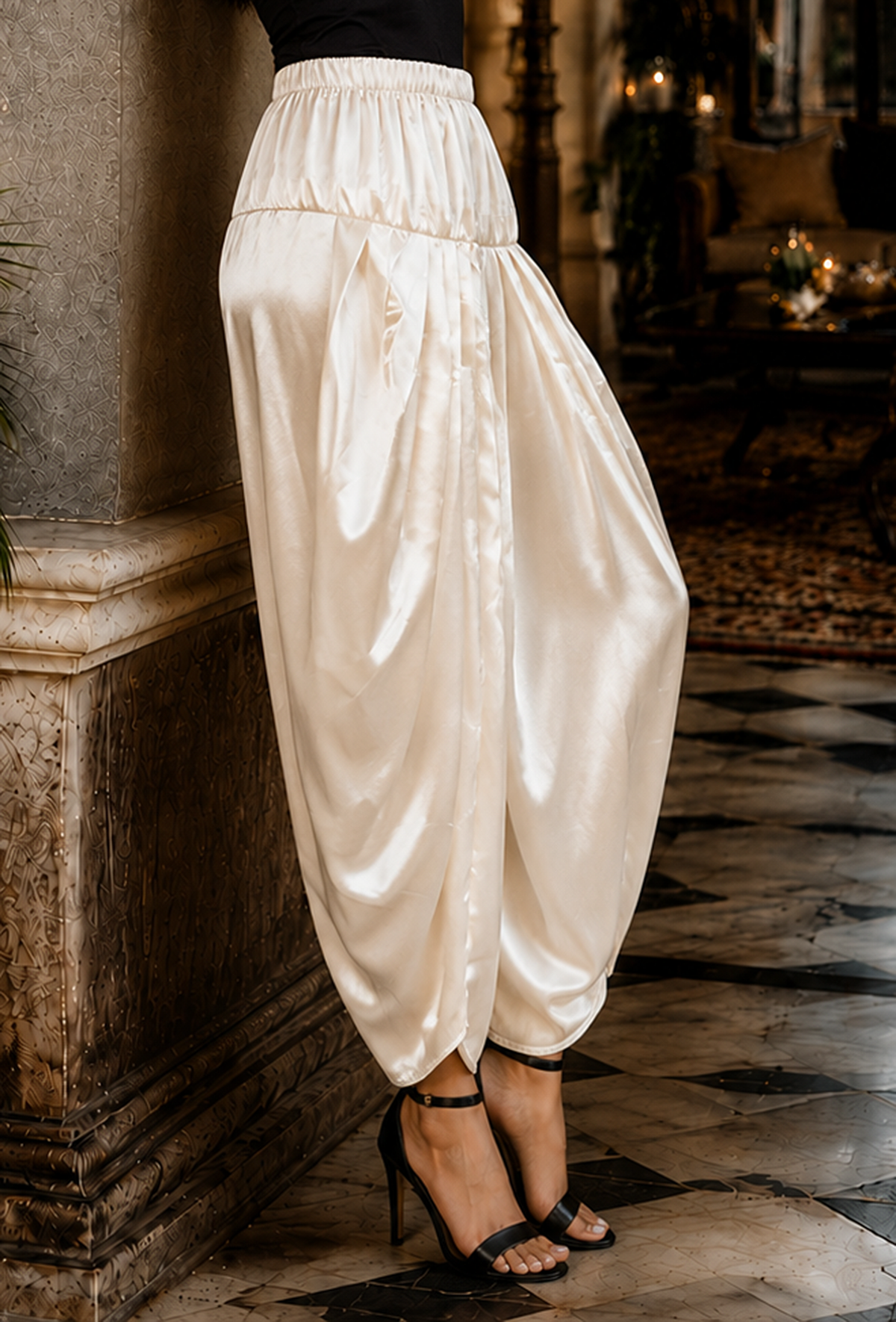 Ivory Satin Dhoti Pant サイズ XL