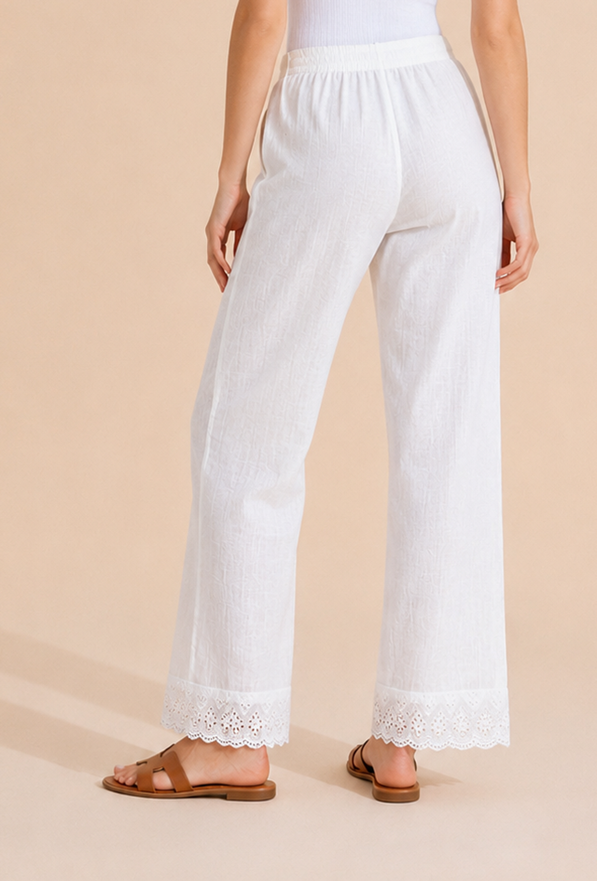 Set of 2: White Cotton Embroidered Kurta & Palazzo クルタ L・パラッツォ XXXL