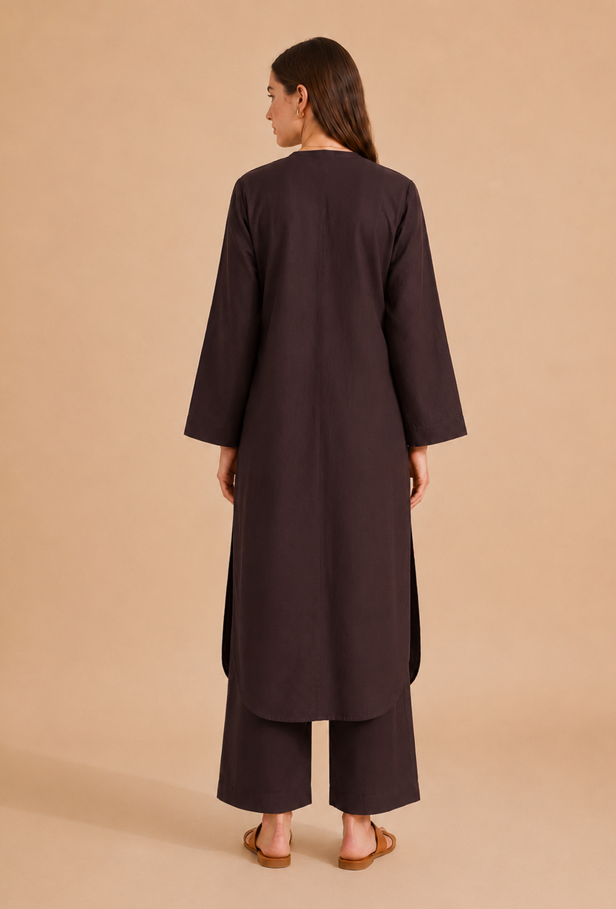 Set of 2: Brown Cotton Kurta & Palazzo クルタ L・パンツ XS