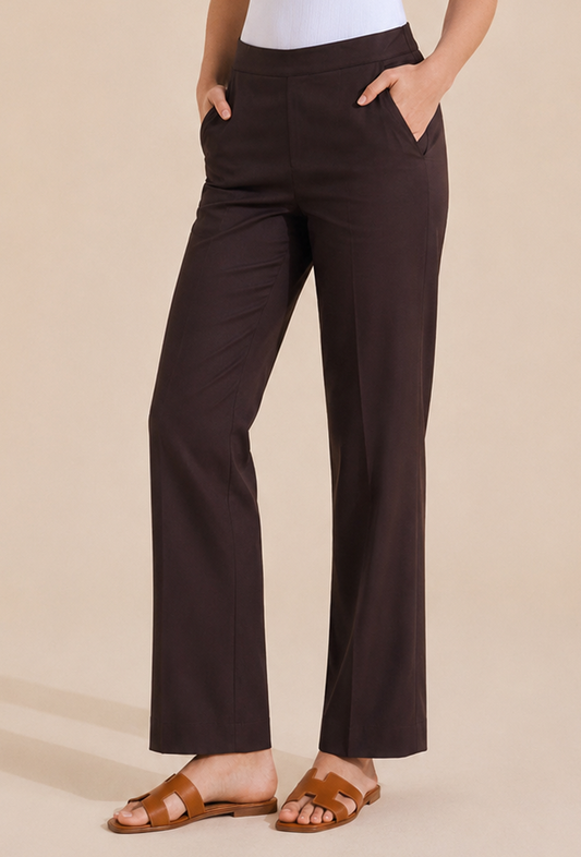 Brown Straight-Fit Cotton Pants サイズ M