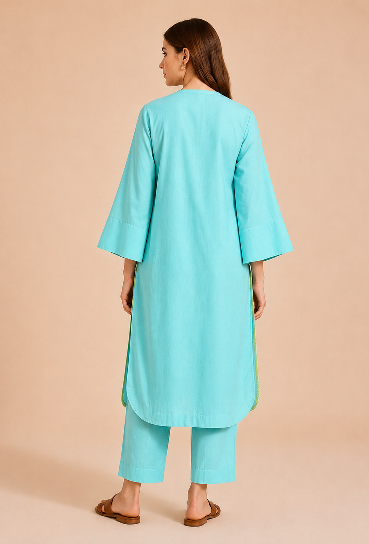 Set of 2: Aqua Blue Cotton Kurta & Palazzo クルタ XXL・パンツ XS