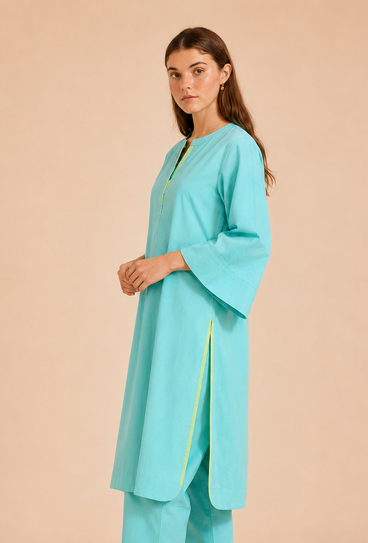 Aqua Blue Cotton Kurta サイズ XL