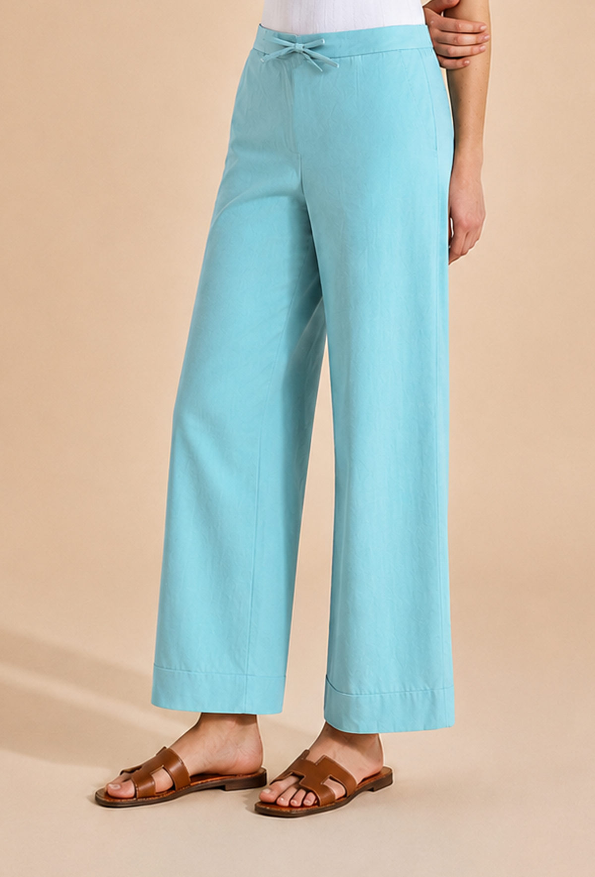 Aqua Blue Wide-Leg Cotton Pants サイズ M