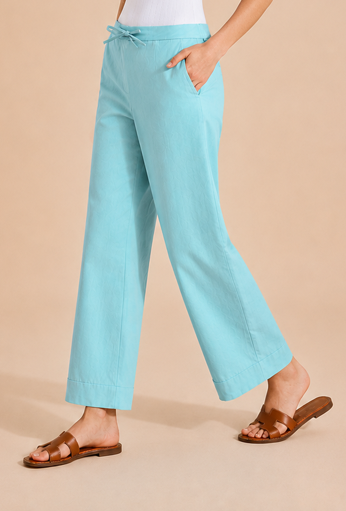 Aqua Blue Wide-Leg Cotton Pants サイズ XL