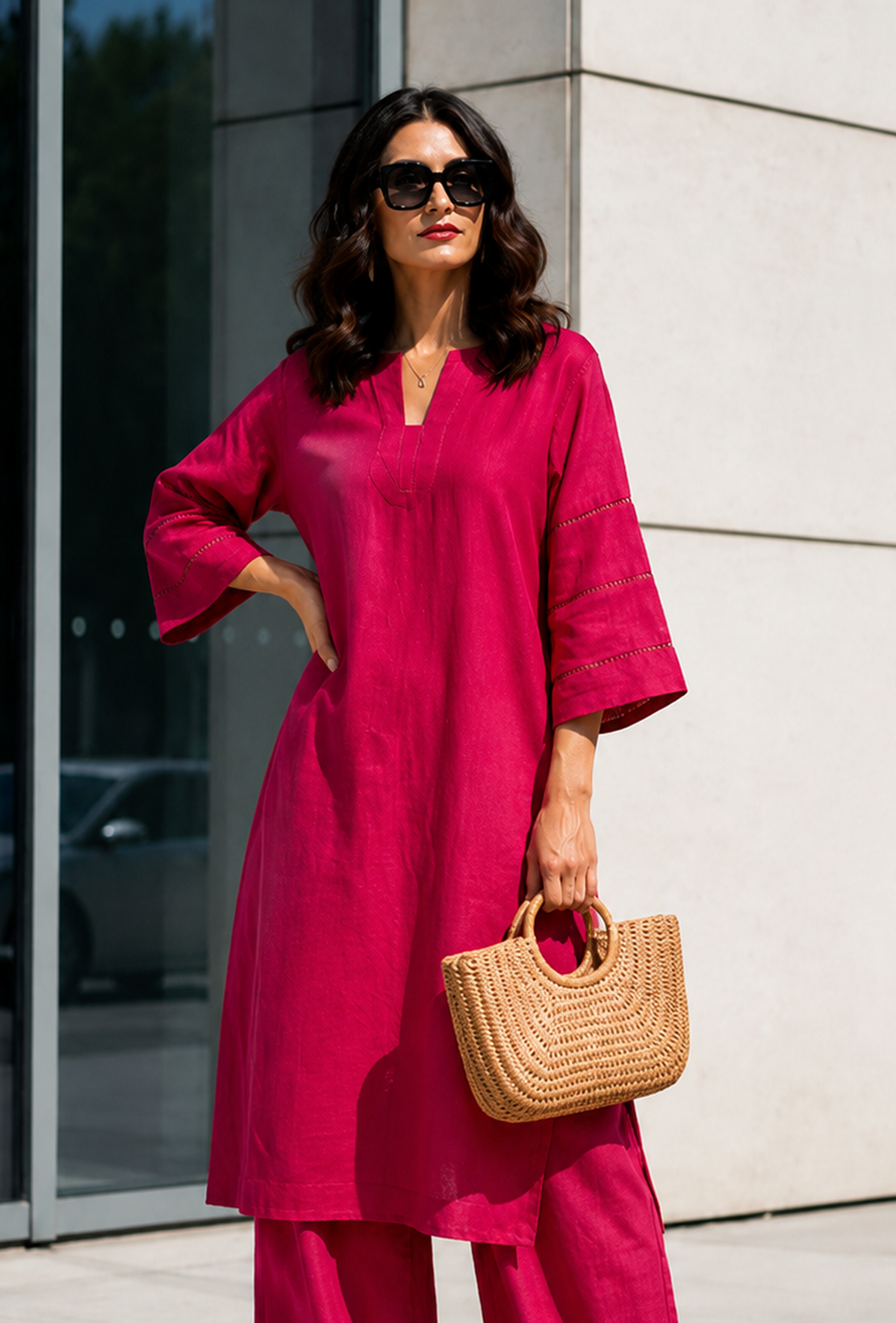 Fuchsia Pink Cotton Kurta サイズ XXXL