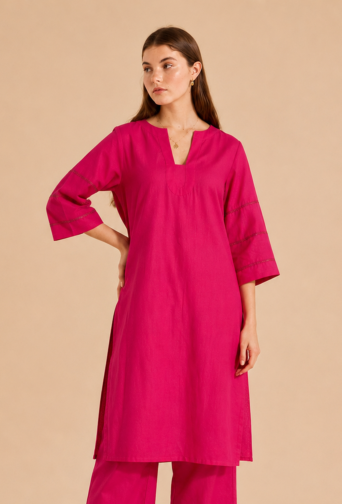 Fuchsia Pink Cotton Kurta サイズ XL