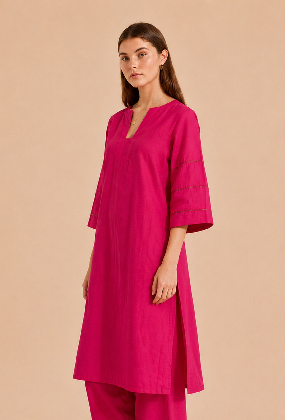 Fuchsia Pink Cotton Kurta サイズ S
