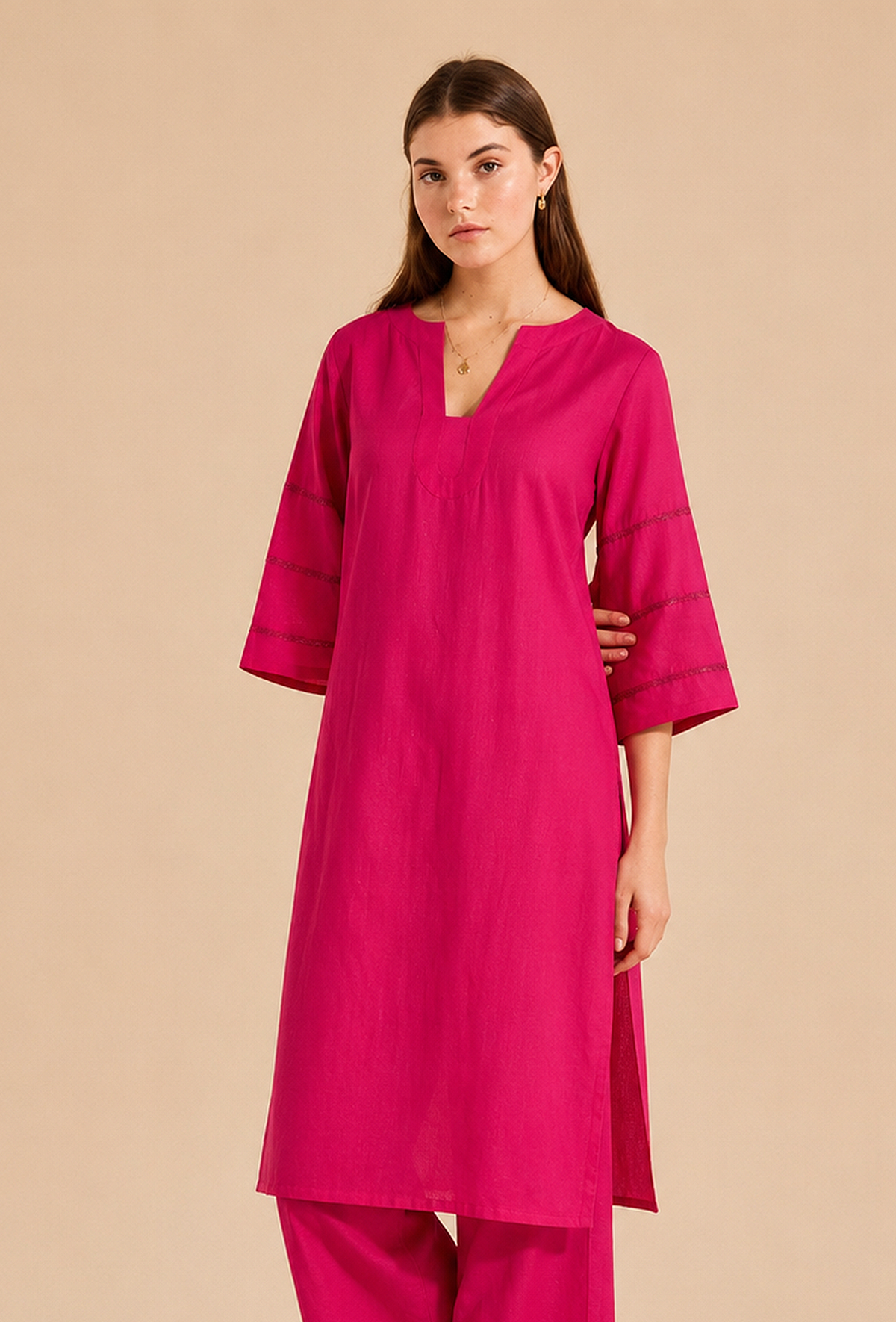 Fuchsia Pink Cotton Kurta サイズ XXXL