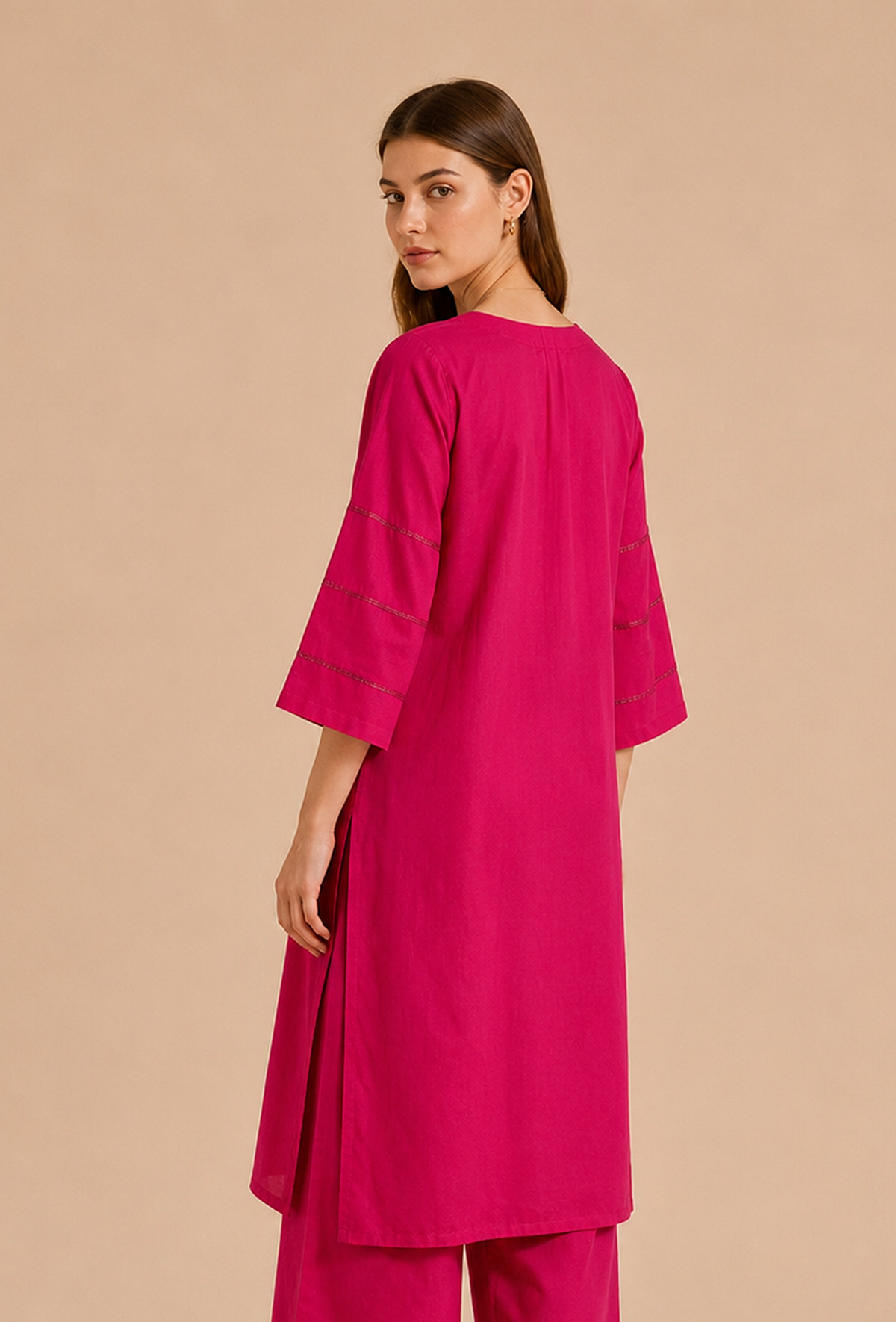 Fuchsia Pink Cotton Kurta サイズ XL