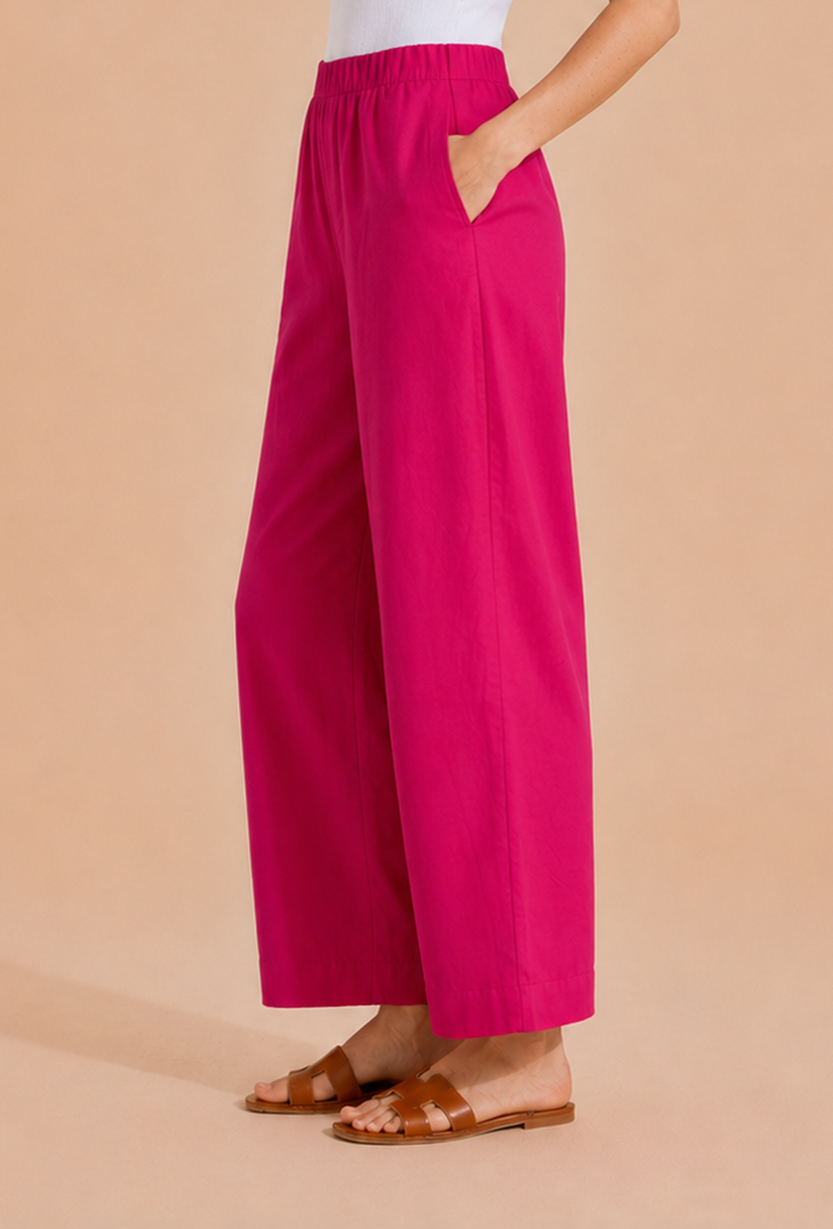 Fuchsia Pink Wide-Leg Cotton Pants サイズ L