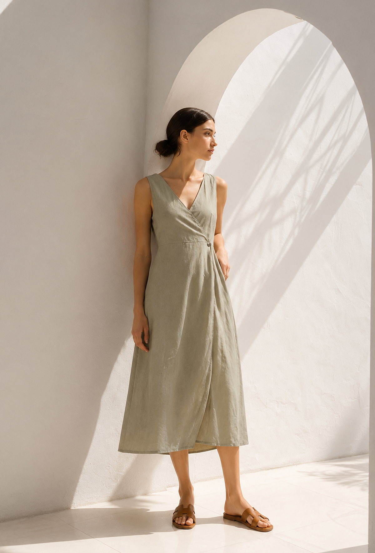 Sage Green Wrap Midi Dress サイズ S
