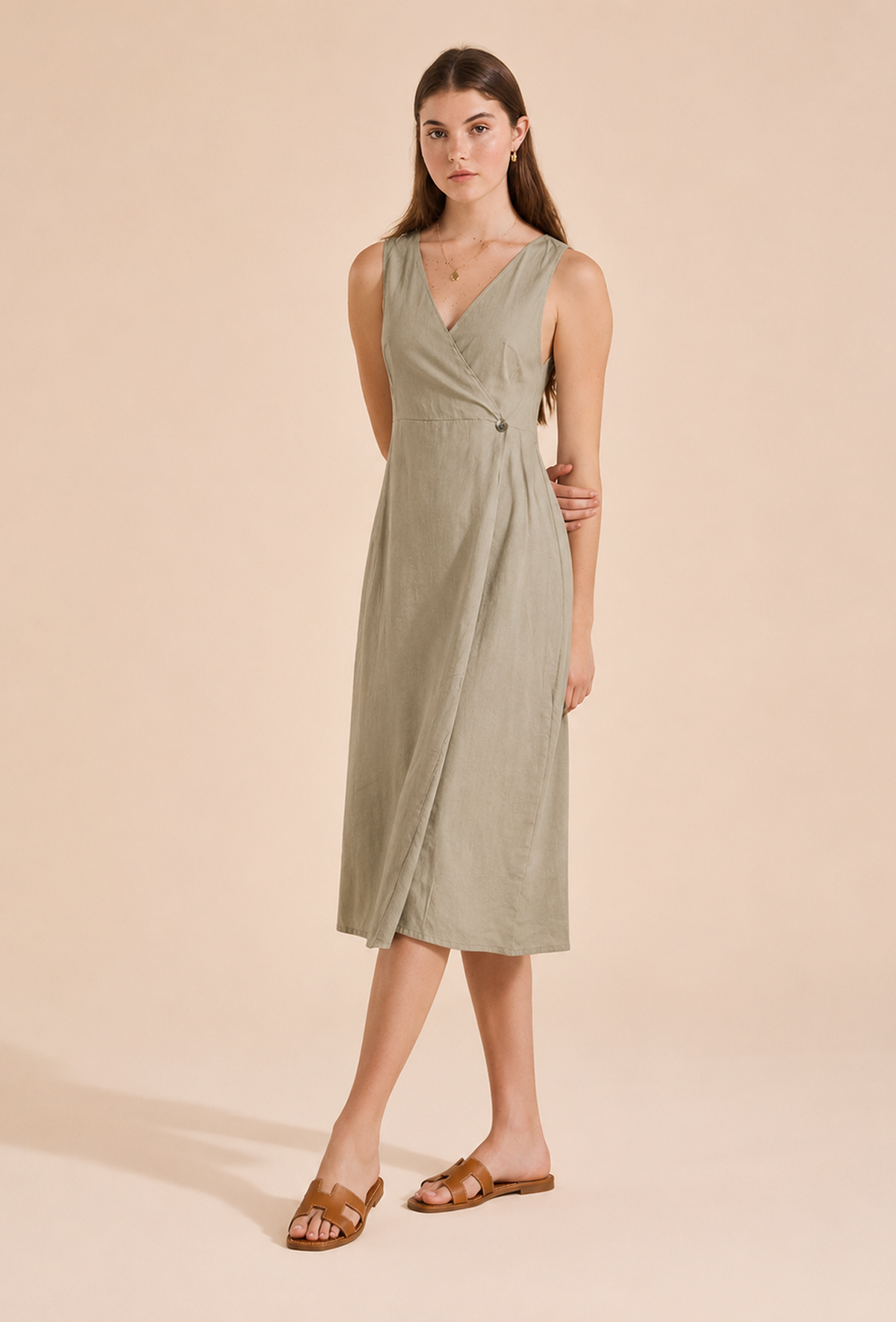 Sage Green Wrap Midi Dress サイズ L