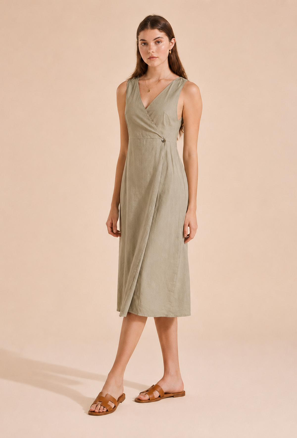 Sage Green Wrap Midi Dress サイズ S