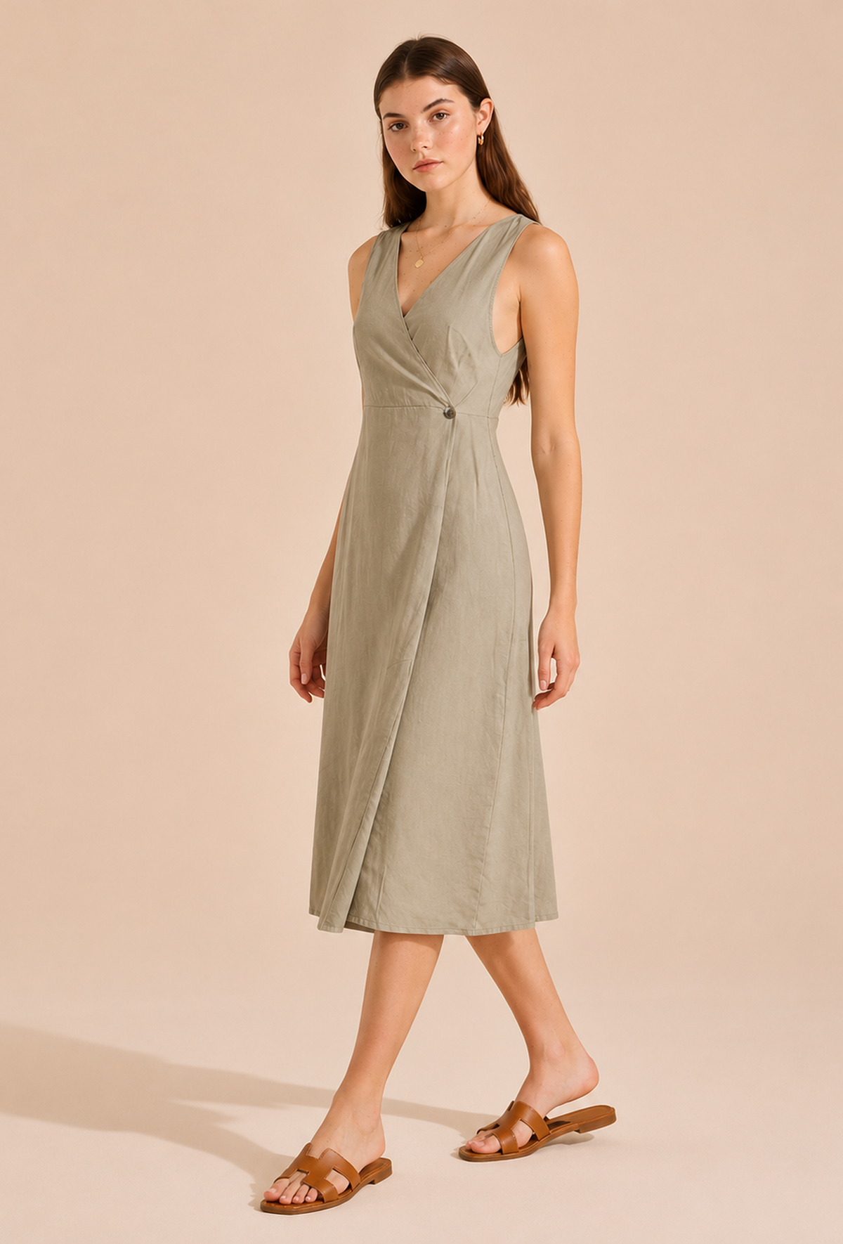 Sage Green Wrap Midi Dress サイズ S