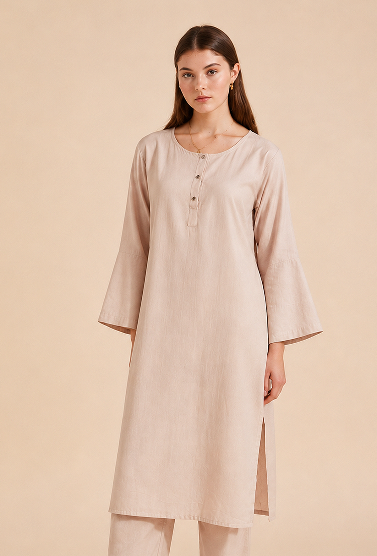 Beige Cotton Straight Kurta サイズ M