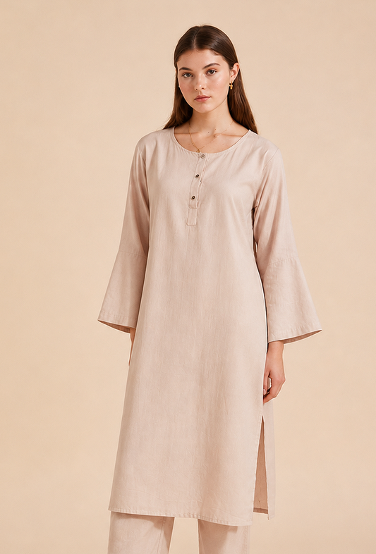 Beige Cotton Straight Kurta サイズ M