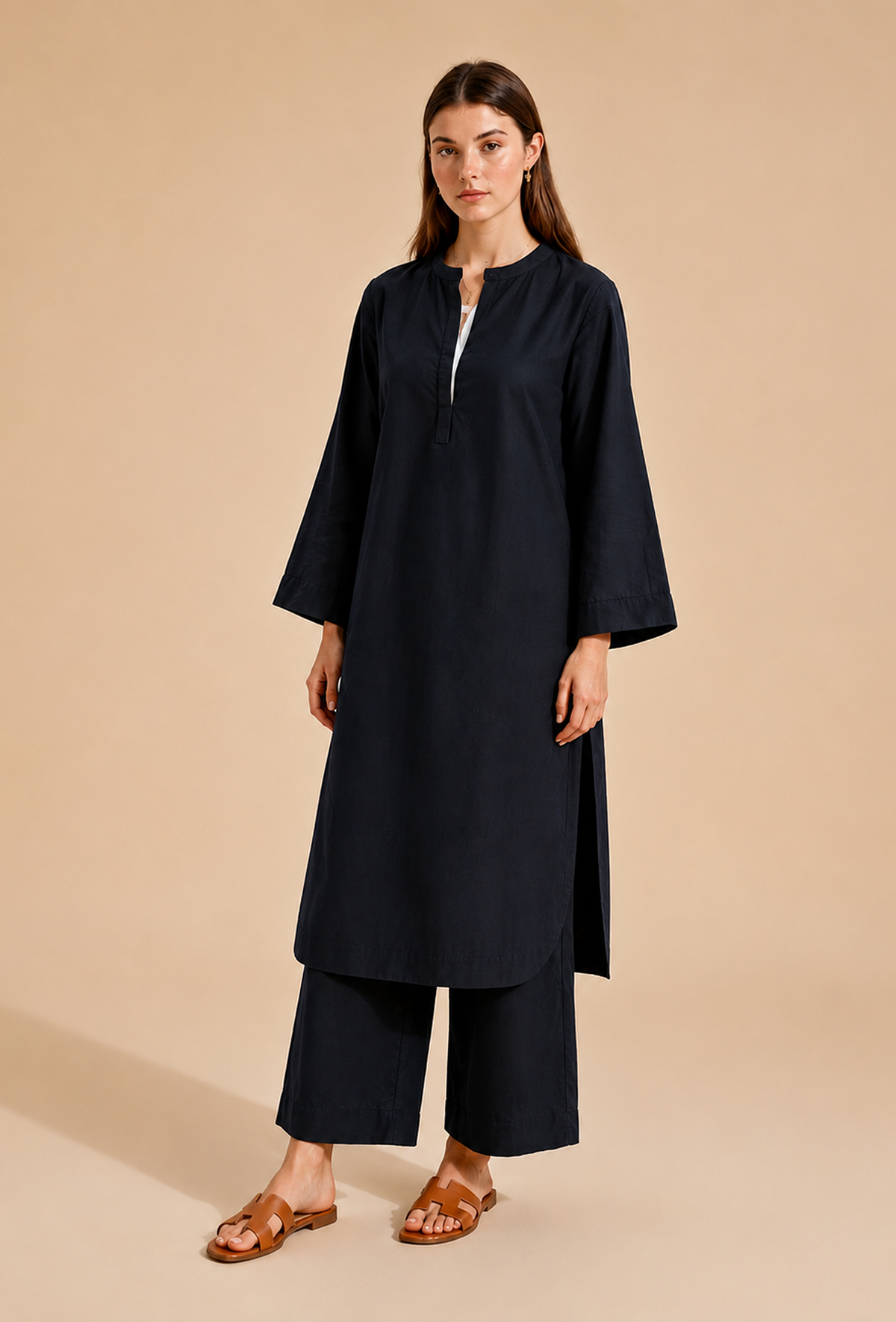 Set of 2: Black Cotton Kurta & Palazzo クルタ M・パンツ M