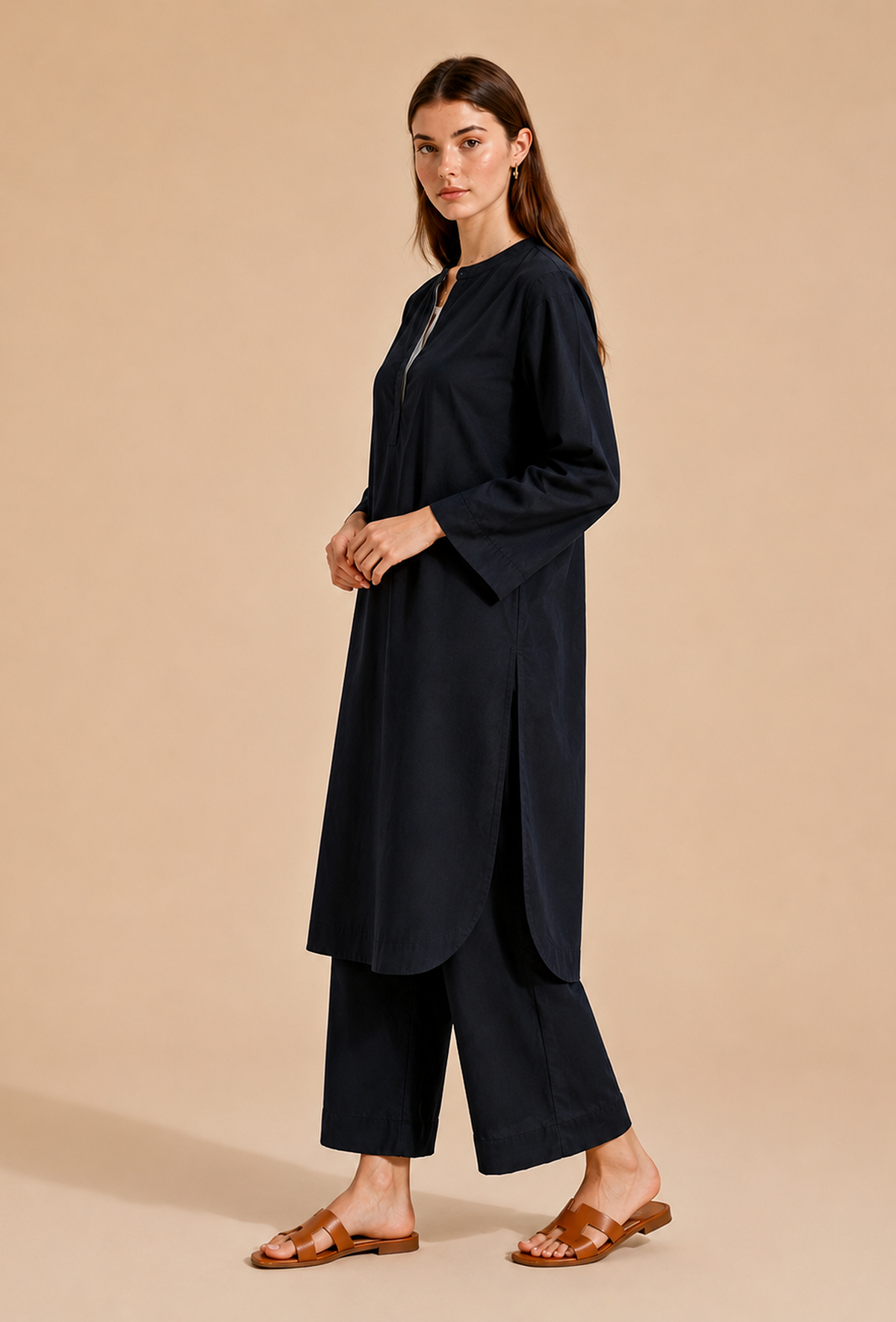 Set of 2: Black Cotton Kurta & Palazzo クルタ XS・パンツ L