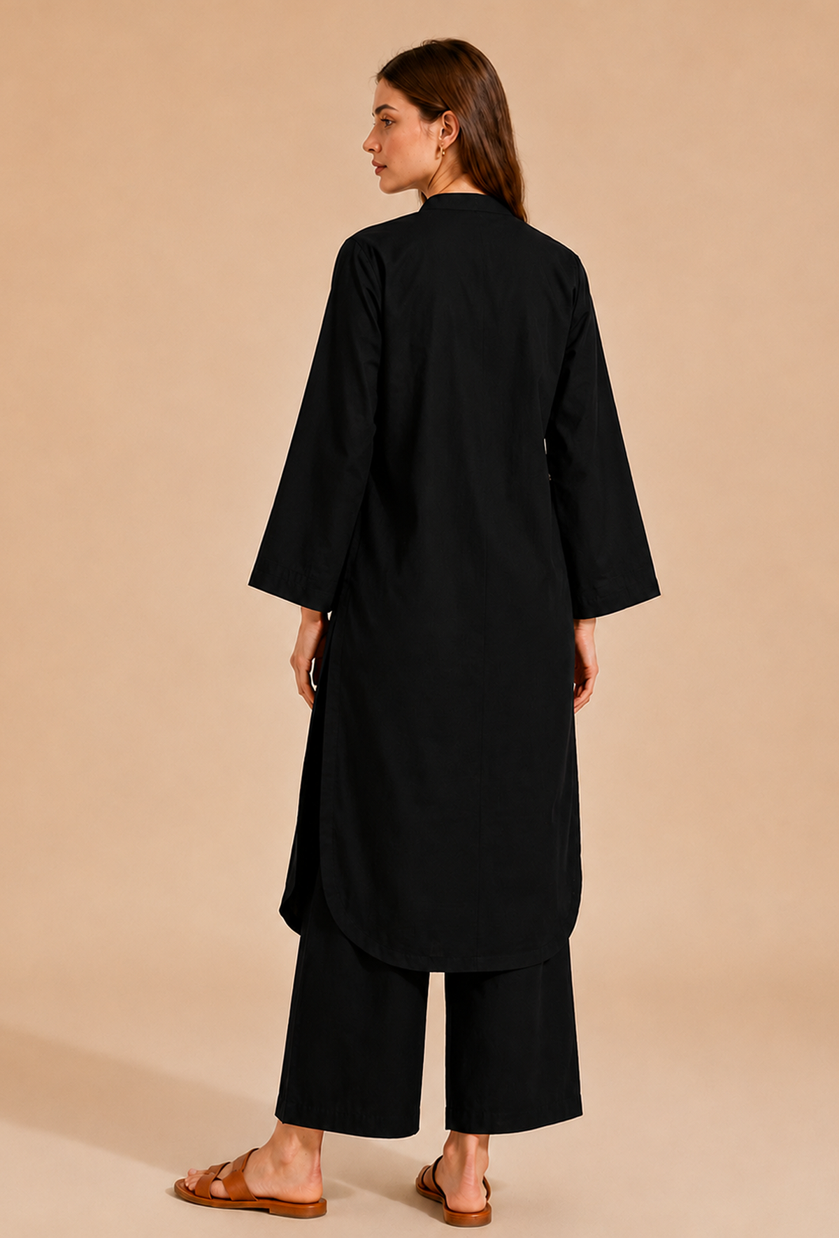 Set of 2: Black Cotton Kurta & Palazzo クルタ XL・パンツ XS
