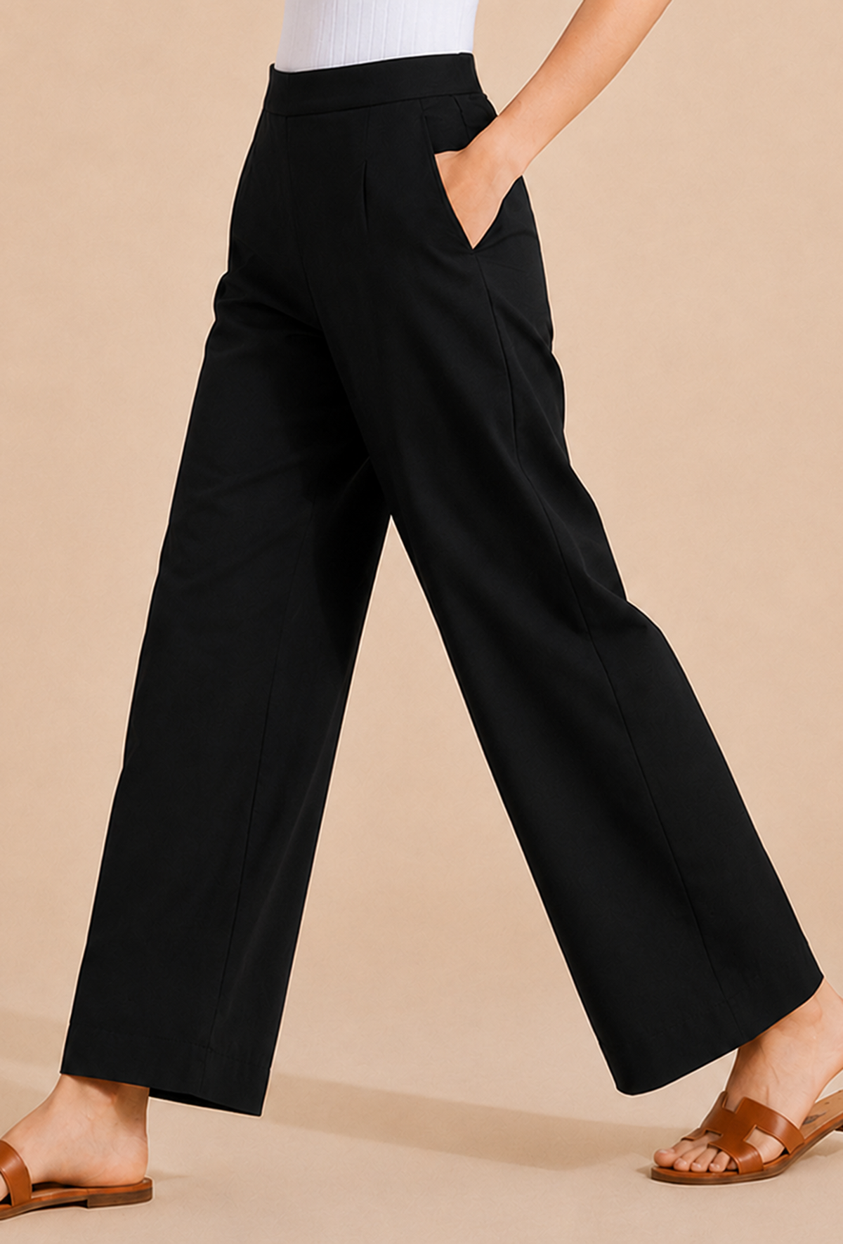 Black Wide-Leg Cotton Pants サイズ L