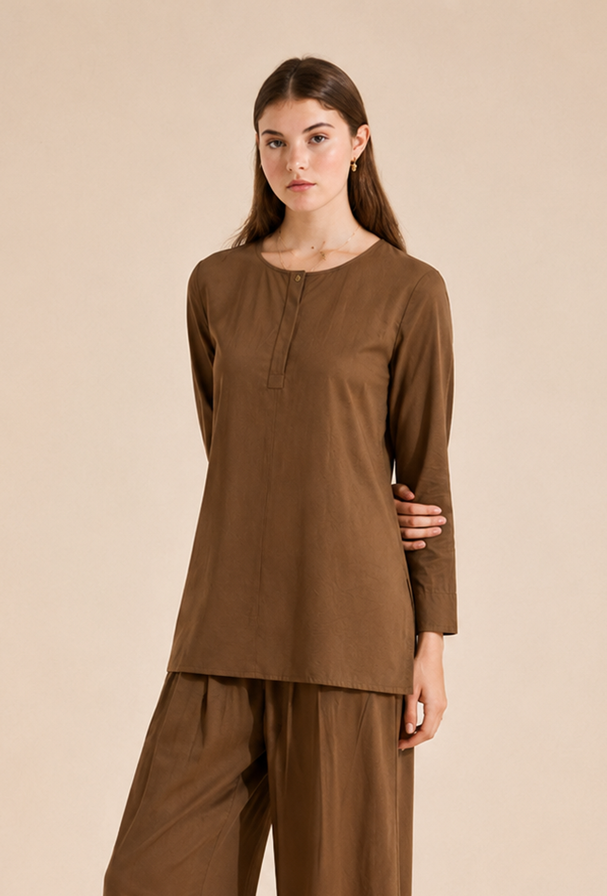 Mocha Brown Textured Cotton Kurta サイズ S