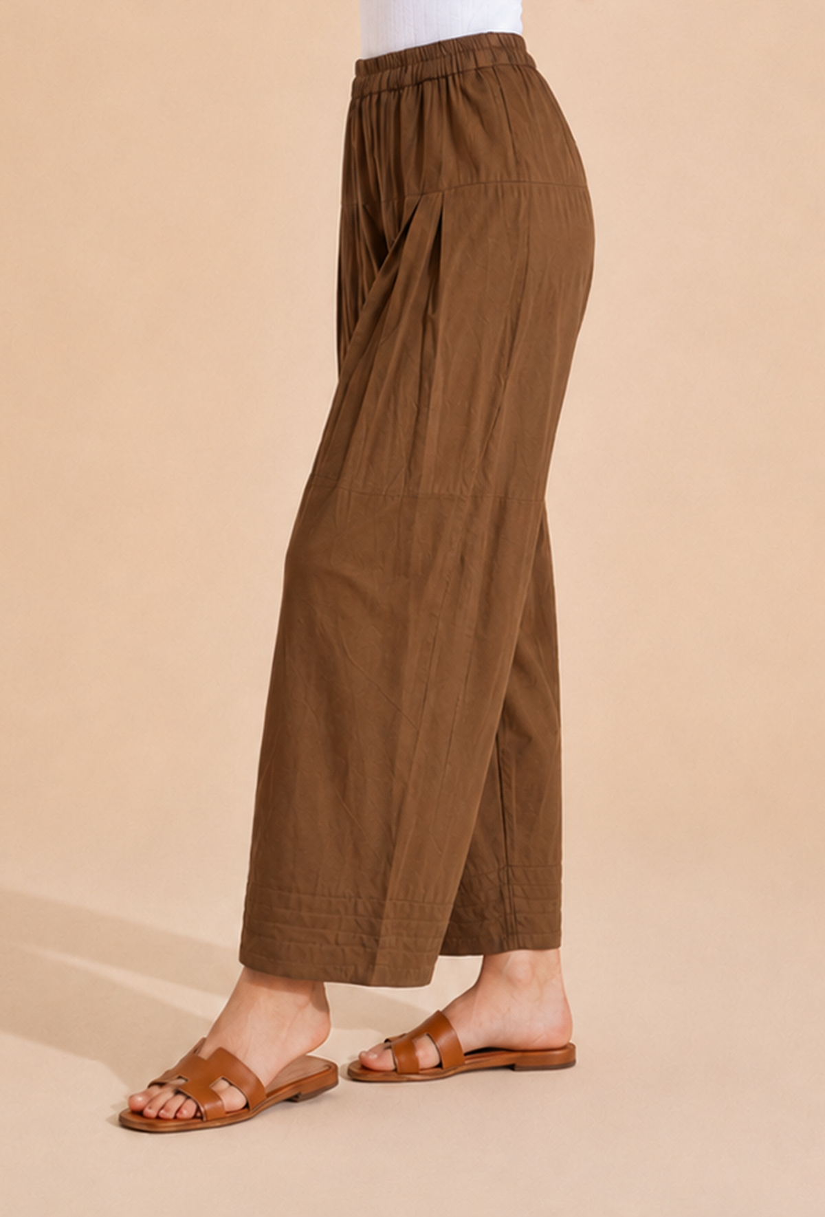 Mocha Brown Pleated Wide-Leg Cotton Pants サイズ XXL