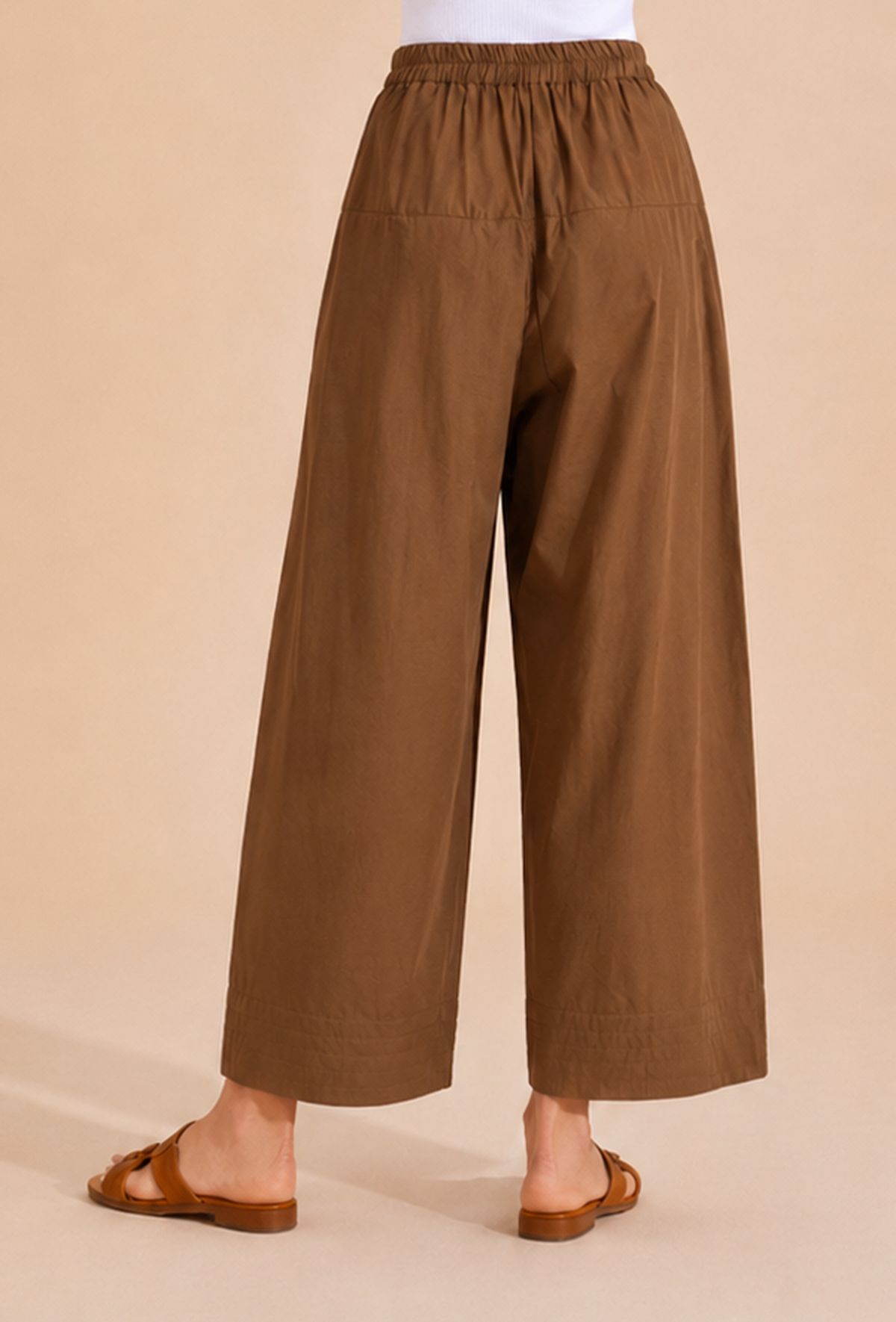 Mocha Brown Pleated Wide-Leg Cotton Pants サイズ M
