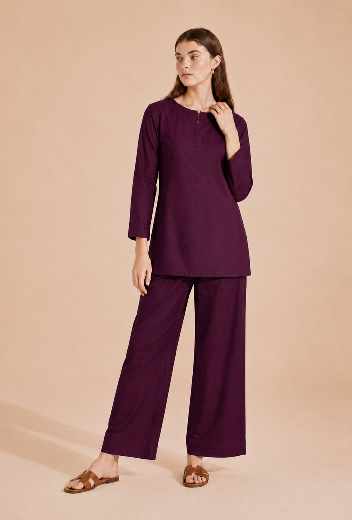 Set of 2: Deep Plum Cotton Kurta & Palazzo クルタ S・パンツ XL